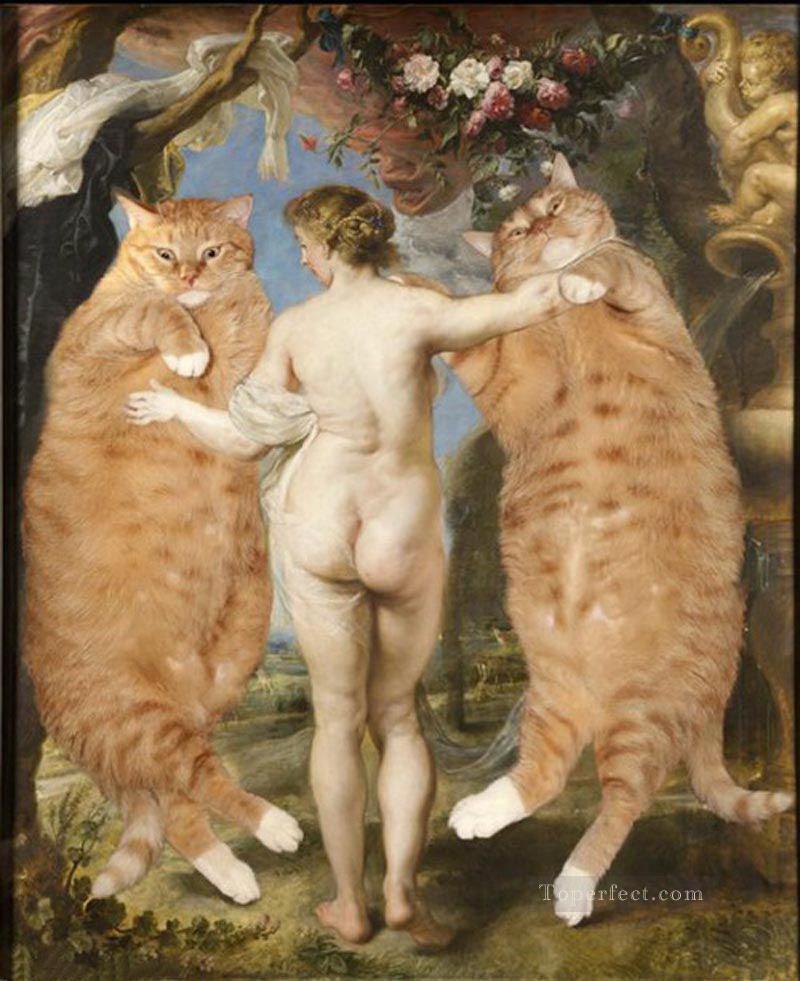 katinai paveiksluose cat Oil Paintings